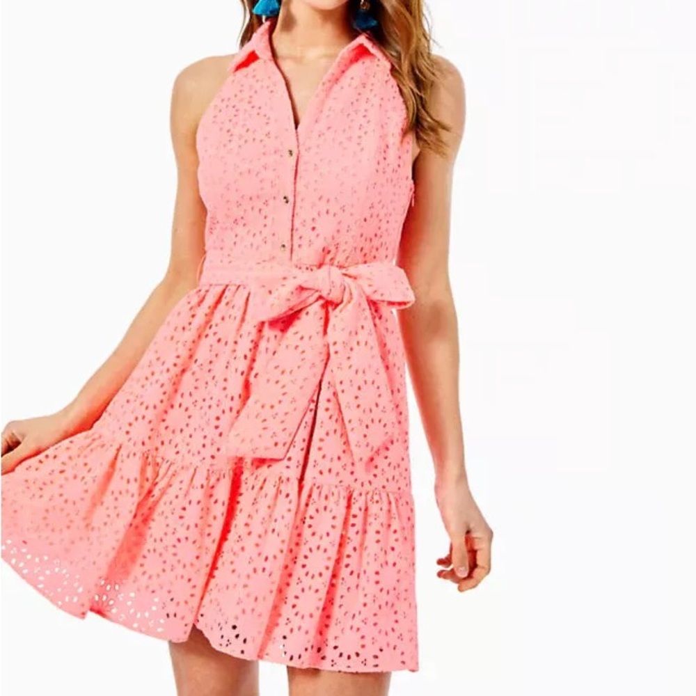 Lilly Pulitzer Trisha Shirtdress - Coral Neon Sunburst